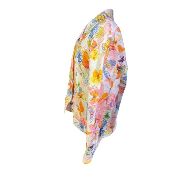 Alfred Dunner 12 Petite Womens Button-Up Jacket With Colorful Butterfly Print - Picture 4 of 7